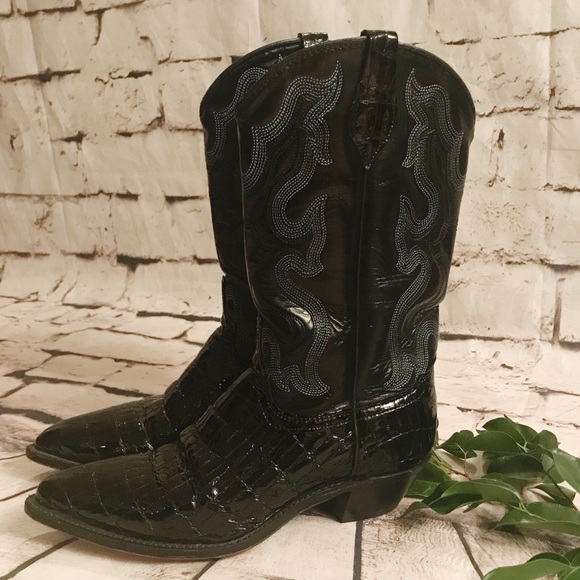 black patent leather cowboy boots